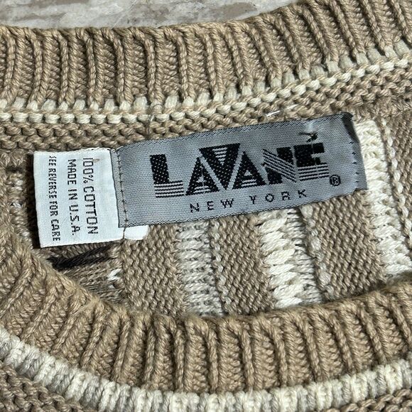 Vintage LaVane 3D Knit Sweater Beige Brown Coogi Style USA Made Size L - Picture 3 of 7